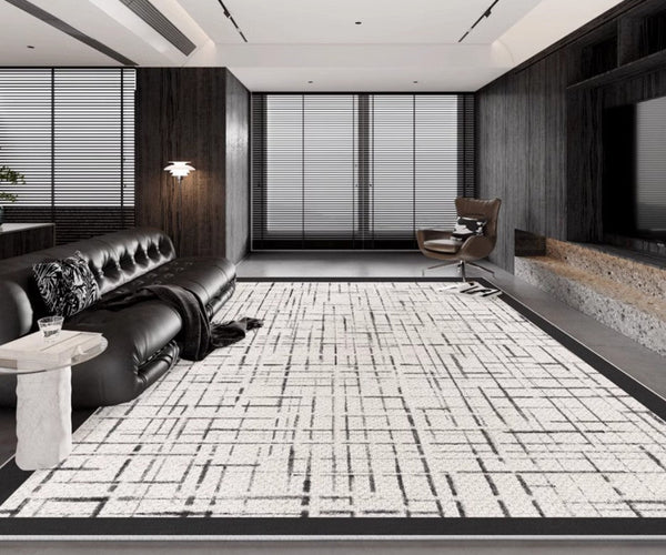 Modern Rugs for Living Room, Black Contemporary Modern Rugs, Modern Rugs for Dining Room, Abstract Contemporary Rugs Next to Bed-Art Painting Canvas