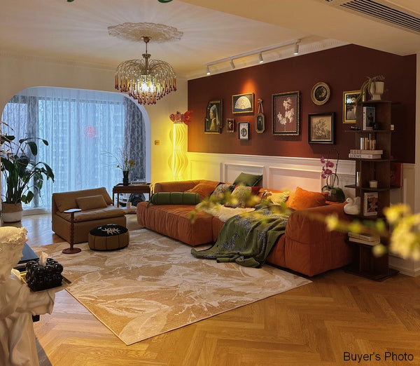 French Style Modern Rugs for Interior Design, Bedroom Modern Soft Rugs, Contemporary Modern Rugs under Dining Room Table, Flower Pattern Modern Rugs for Living Room-Art Painting Canvas