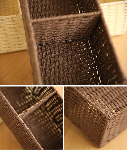 Woven Straw Storage basket with 3 Compartments, Wicker Storage Basket, Rectangle Storage Basket for Living Room-Art Painting Canvas
