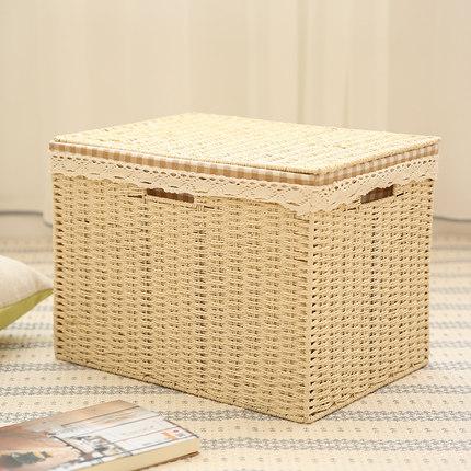 Large Deep Brown / Cream Color Woven Straw basket with Cover, Storage Basket for Toys, Rectangle Storage Basket, Storage Basket for Clothes-Art Painting Canvas