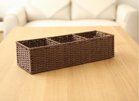Woven Straw Storage basket with 3 Compartments, Wicker Storage Basket, Rectangle Storage Basket for Living Room-Art Painting Canvas