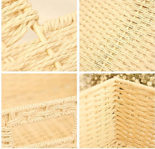 Woven Straw basket, Storage Basket, Rectangle Basket, Picnic Basket-Art Painting Canvas
