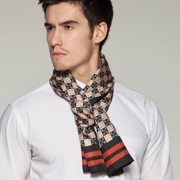 Business Silk Scarf Men, Long Silk Scarf for Men, Silk Scarf For Suit, High Quality Silk Necktie, British Style Long Scarf, Luxury Silk Neck Scarf, Mens Spring Autumn Scarf, Formal Wear Silk Scarf-Art Painting Canvas