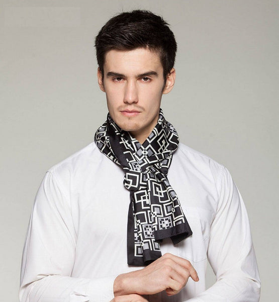 Silk Scarf For Suit, High Quality Silk Necktie, British Style Long Scarf, Business Silk Scarf Men, Long Silk Scarf for Men, Luxury Silk Neck Scarf, Mens Spring Autumn Scarf, Formal Wear Silk Scarf-Art Painting Canvas