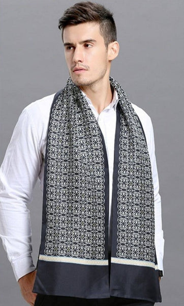 Elegant Silk Scarf Mens, Skinny Silk Scarf Men, Lightweight Silk Scarf Men, Silk Neckerchief For Business, Formal Wear Silk Scarf, Silk Ascot For Men, Mens Dress Silk Scarf-Art Painting Canvas