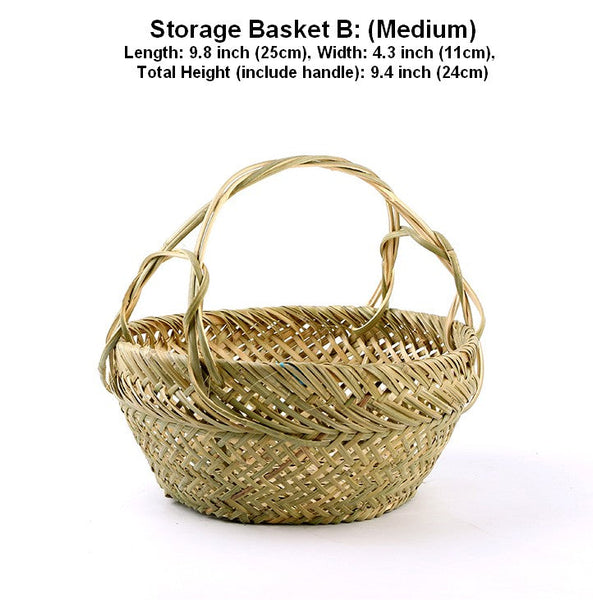 Natural Hand-woven Bamboo Basket, Large Picnic Food Basket with Handle, Lovely Bamboo Baskets for Vegetable, Natural Fruit Basket Kitchen Storage Baskets-Art Painting Canvas