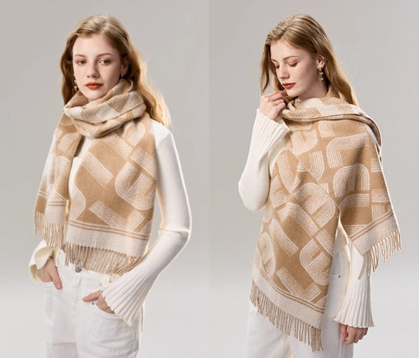 Elegant Scarf, Holiday Women Scarf, Cold Weather Scarf, Fashion Designer Scarf, Modern Wool Scarf, Warm Winter Scarf, Soft Cashmere Scarf for Women-Art Painting Canvas