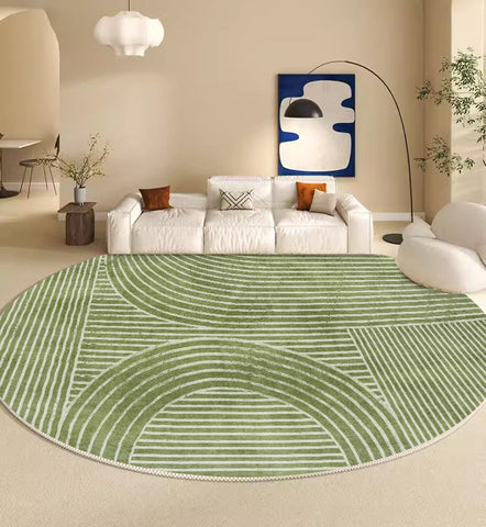 Circular Modern Rugs for Bedroom, Modern Round Rugs for Dining Room, Green Round Rugs under Coffee Table, Contemporary Modern Rug Ideas for Living Room-Art Painting Canvas