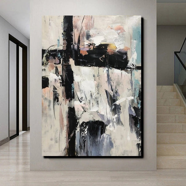 Black and White Impasto Paintings, Contemporary Modern Art, Bedroom Abstract Art Ideas, Buy Wall Art Online, Palette Knife Abstract Paintings-Art Painting Canvas