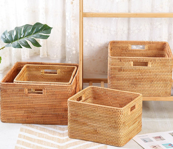 Storage Basket for Shelves, Large Rectangular Storage Basket, Storage Baskets for Kitchen, Woven Storage Basket for Living Room-Art Painting Canvas