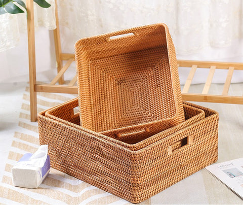 Extra Large Storage Baskets for Living Room, Storage Baskets for Clothes, Rectangular Storage Basket for Shelves, Woven Rattan Storage Basket for Kitchen-Art Painting Canvas