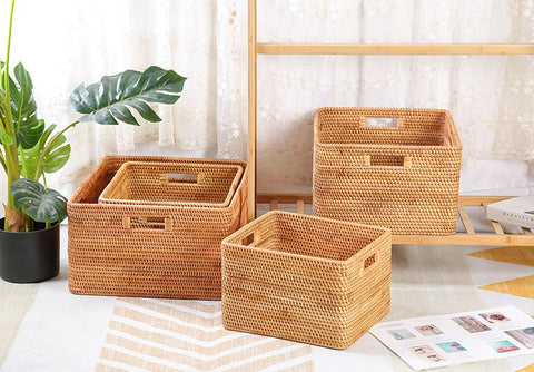 Woven Rattan Storage Baskets for Kitchen, Rectangular Storage Basket, Wicker Storage Basket for Clothes, Storage Baskets for Bathroom, Kitchen Storage Basket-Art Painting Canvas