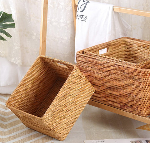 Rectangular Storage Basket, Woven Storage Baskets, Rattan Storage Basket for Clothes, Storage Baskets for Bathroom, Kitchen Storage Basket-Art Painting Canvas
