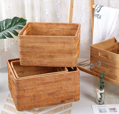 Storage Basket for Shelves, Large Rectangular Storage Basket, Storage Baskets for Kitchen, Woven Storage Basket for Living Room-Art Painting Canvas