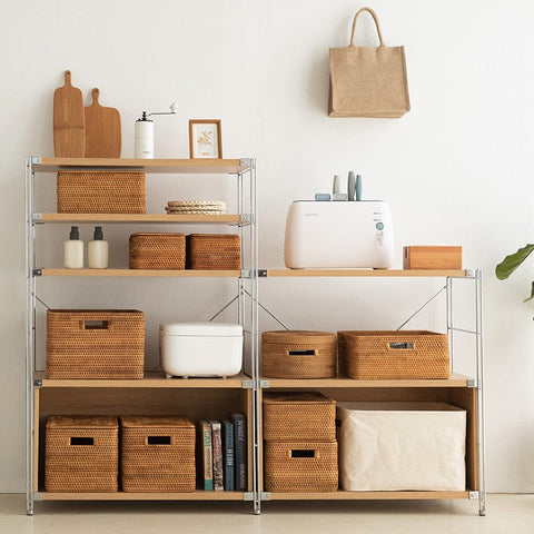Wicker Rattan Storage Basket for Shelves, Storage Baskets for Bedroom, Rectangular Storage Basket with Lid, Pantry Storage Baskets-Art Painting Canvas