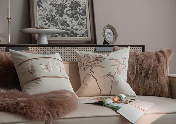 Decorative Pillow Arrangement Ideas for Couch, Modern Decorative Pillows for Bedroom, Embroidered Butterfly Pillow Covers, Large Decorative Throw Pillows for Living Room-Art Painting Canvas