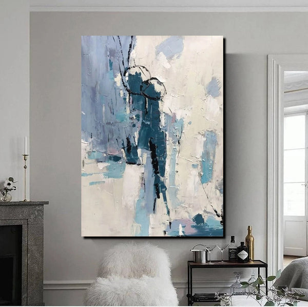 Living Room Abstract Paintings, Hand Painted Canvas Paintings, Large Wall Art Ideas, Heavy Texture Painting, Blue Modern Abstract Painting-Art Painting Canvas
