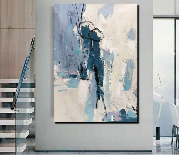 Living Room Abstract Paintings, Hand Painted Canvas Paintings, Large Wall Art Ideas, Heavy Texture Painting, Blue Modern Abstract Painting-Art Painting Canvas