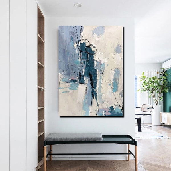 Living Room Abstract Paintings, Hand Painted Canvas Paintings, Large Wall Art Ideas, Heavy Texture Painting, Blue Modern Abstract Painting-Art Painting Canvas
