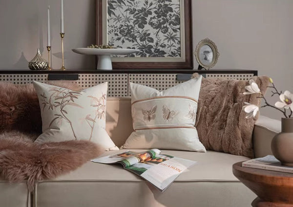 Decorative Pillow Arrangement Ideas for Couch, Modern Decorative Pillows for Bedroom, Embroidered Butterfly Pillow Covers, Large Decorative Throw Pillows for Living Room-Art Painting Canvas