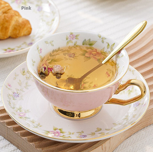 Elegant Ceramic Coffee Cups, Beautiful British Tea Cups, Unique Traditional Afternoon Tea Cup and Saucer in Gift Box, Royal Porcelain Tea Cup Set-Art Painting Canvas