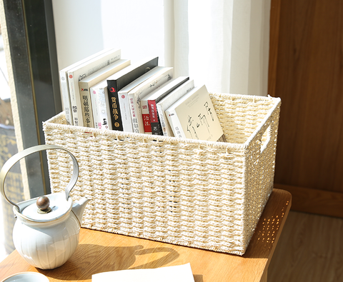 Large Woven Straw Storage Basket, Storage Basket for Bedroom, Rectangle Storage Basket, Picnic Storage Basket, Storage Basket for Toys-Art Painting Canvas