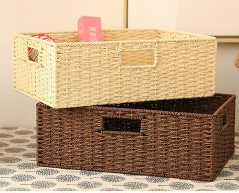 Woven Straw basket, Storage Basket, Rectangle Basket, Picnic Basket-Art Painting Canvas