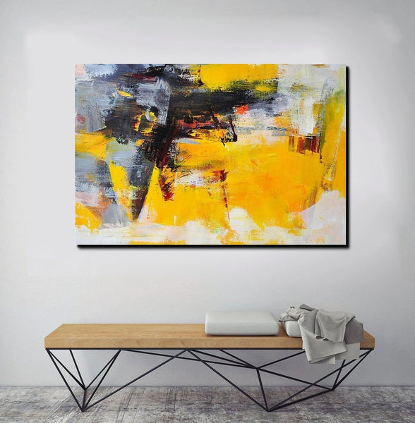 Living Room Modern Paintings, Yellow Acrylic Abstract Paintings, Large Painting Behind Sofa, Buy Abstract Painting Online, Simple Modern Art-Art Painting Canvas