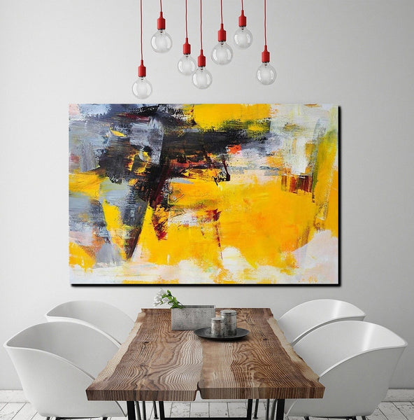Living Room Modern Paintings, Yellow Acrylic Abstract Paintings, Large Painting Behind Sofa, Buy Abstract Painting Online, Simple Modern Art-Art Painting Canvas