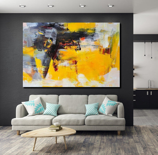 Living Room Modern Paintings, Yellow Acrylic Abstract Paintings, Large Painting Behind Sofa, Buy Abstract Painting Online, Simple Modern Art-Art Painting Canvas