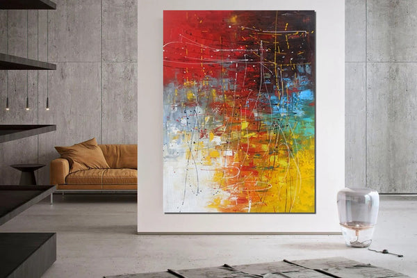 Contemporary Canvas Artwork, Large Modern Acrylic Painting, Red Abstract Wall Art Paintings, Modern Art for Dining Room, Hand Painted Wall Art Painting-Art Painting Canvas