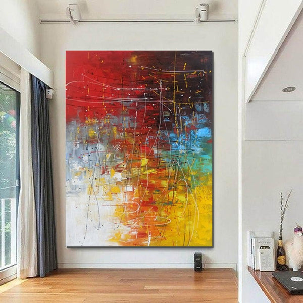 Contemporary Canvas Artwork, Large Modern Acrylic Painting, Red Abstract Wall Art Paintings, Modern Art for Dining Room, Hand Painted Wall Art Painting-Art Painting Canvas