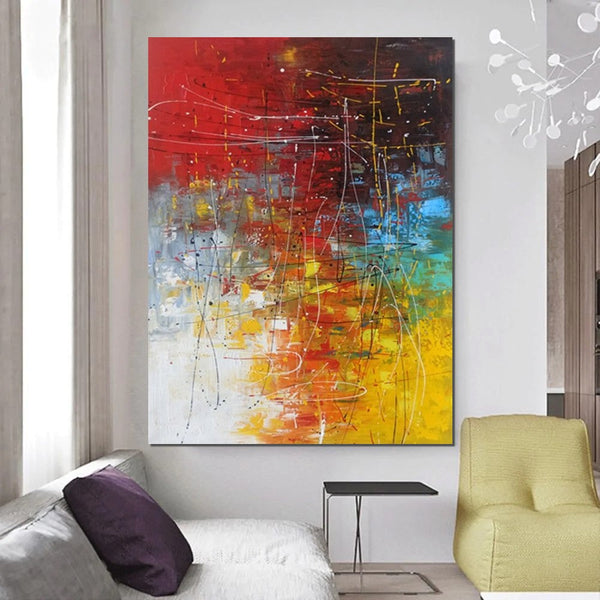Contemporary Canvas Artwork, Large Modern Acrylic Painting, Red Abstract Wall Art Paintings, Modern Art for Dining Room, Hand Painted Wall Art Painting-Art Painting Canvas