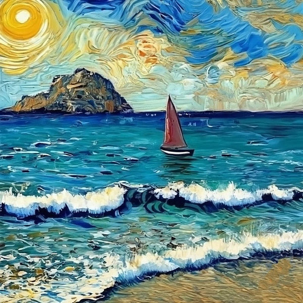 Seashore Beach Painting, Easy Seascape Painting Ideas, Simple Small Canvas Paintings, Palette Knife Paintings, Sail Boat at Sea, Original Small Landscape Paintings, Heavy Texture Canvas Art-Art Painting Canvas
