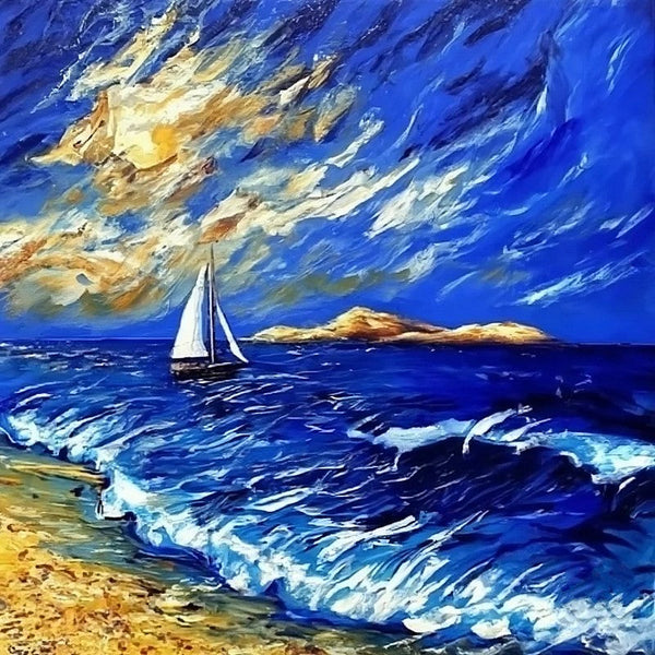 Palette Knife Paintings, Sail Boat at Sea, Wave Painting, Original Small Landscape Paintings, Hand Painted Canvas Paintings, Easy Seascape Painting Ideas, Heavy Texture Canvas Art-Art Painting Canvas