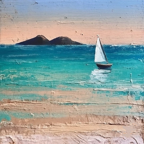 Simple Modern Art, Easy Seascape Painting Ideas, Simple Small Canvas Paintings, Sail Boat at Sea Painting, Original Small Landscape Paintings, Heavy Texture Canvas Art-Art Painting Canvas
