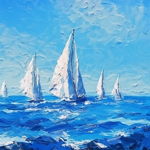 Hand Painted Canvas Paintings, Easy Seascape Painting Ideas, Palette Knife Paintings, Sail Boat at Sea, Wave Painting, Original Small Landscape Paintings, Heavy Texture Canvas Art-Art Painting Canvas