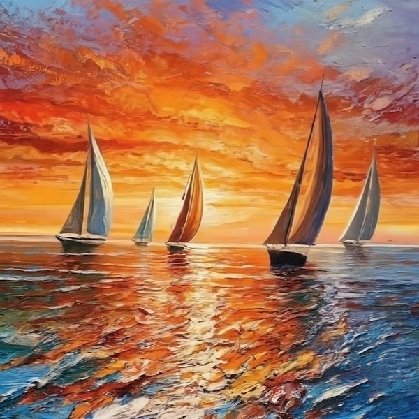 Small Hand Painted Art, Hawaii Sail Boat Sunset Painting, Heavy Texture Canvas Artwork, Easy Landscape Painting Ideas, Simple Small Canvas Paintings-Art Painting Canvas