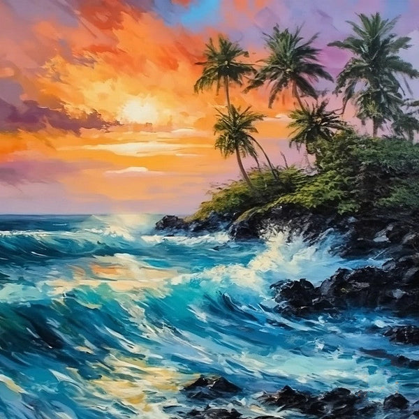 Florida Seashore Beach Sunrise Painting, Heavy Texture Canvas Art, Original Small Landscape Paintings, Small Palette Knife Oil Paintings, Easy Landscape Painting Ideas, Simple Small Canvas Paintings-Art Painting Canvas