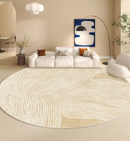 Modern Round Rugs for Dining Room, Circular Modern Rugs for Bedroom, Thick Round Rugs under Coffee Table, Contemporary Modern Rug Ideas for Living Room-Art Painting Canvas