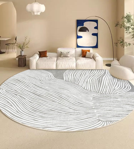 Modern Round Rugs for Dining Room, Gray Round Rugs under Coffee Table, Circular Modern Rugs for Bedroom, Contemporary Modern Rug Ideas for Living Room-Art Painting Canvas