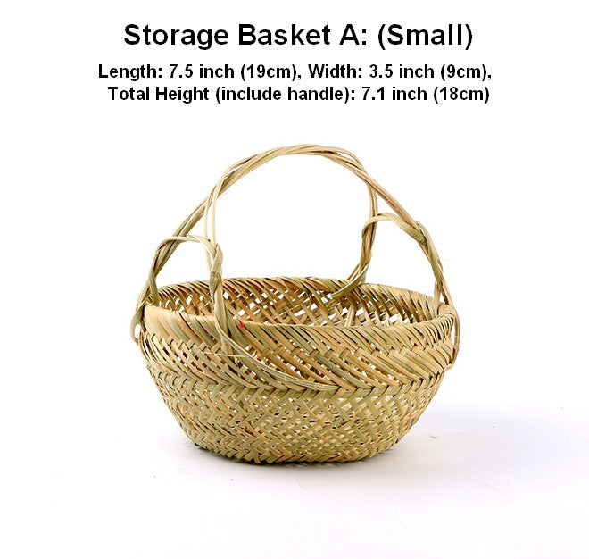 Natural Hand-woven Bamboo Basket, Large Picnic Food Basket with Handle, Lovely Bamboo Baskets for Vegetable, Natural Fruit Basket Kitchen Storage Baskets-Art Painting Canvas