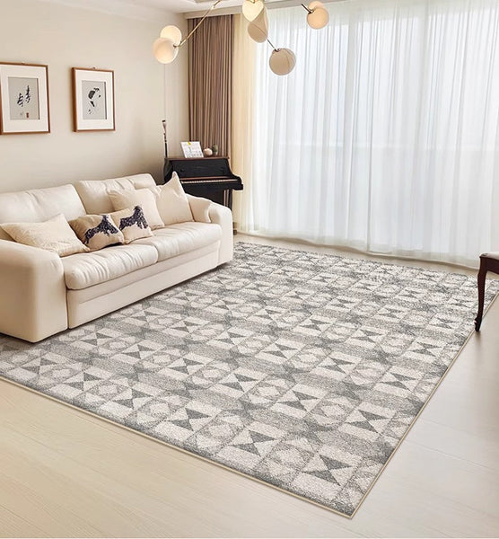 Modern Floor Rugs for Bedroom, Extra Large Geometric Modern Rugs for Office, Large Gray Floor Rugs for Living Room, Dining Room Floor Rug-Art Painting Canvas