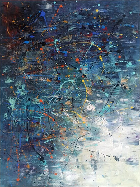 Extra Large Paintings for Living Room, Hand Painted Wall Art Paintings, Blue Abstract Acrylic Painting, Modern Abstract Art for Dining Room-Art Painting Canvas