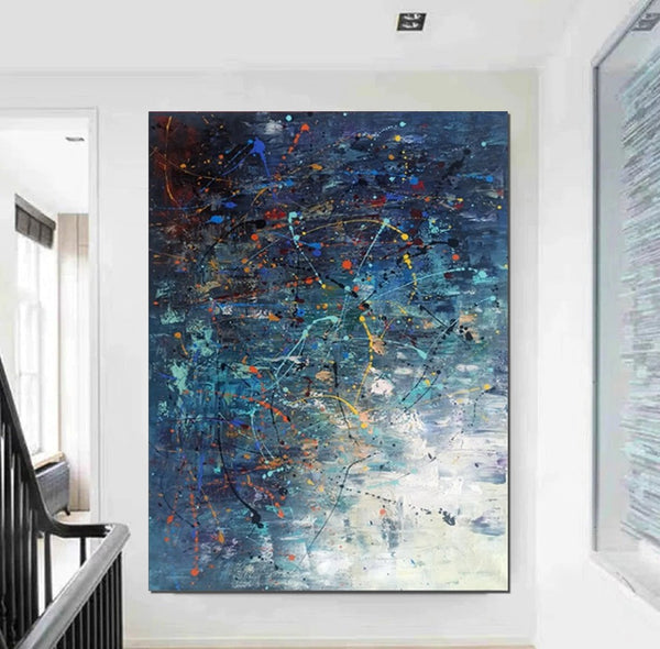 Extra Large Paintings for Living Room, Hand Painted Wall Art Paintings, Blue Abstract Acrylic Painting, Modern Abstract Art for Dining Room-Art Painting Canvas