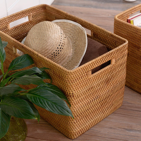 Rectangular Storage Basket, Woven Storage Baskets, Rattan Storage Basket for Clothes, Storage Baskets for Bathroom, Kitchen Storage Basket-Art Painting Canvas