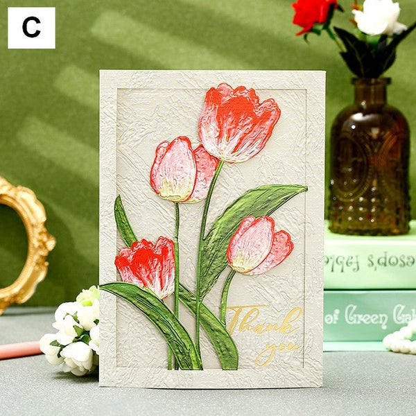 Creative Birthday Greeting Card, Tulip Flower Greeting Cards, Beautiful Greeting Cards to Friends, Original Handmade Greeting Cards-Art Painting Canvas