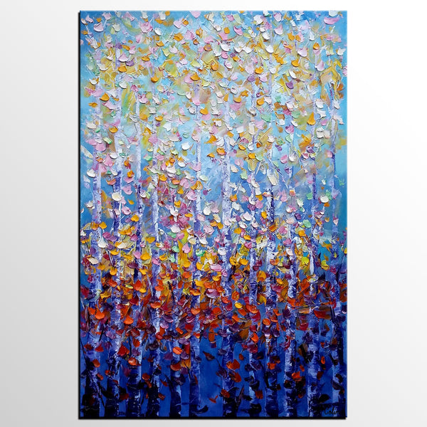 Canvas Art, Landscape Art, Birch Tree Wall Art, Living Room Wall Art, Custom Extra Large Painting