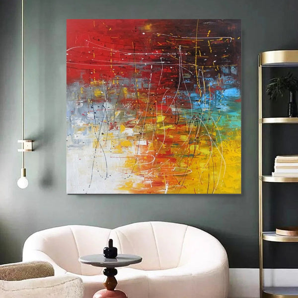 Contemporary Art Painting, Modern Paintings, Bedroom Acrylic Painting, Living Room Wall Painting, Large Red Canvas Painting, Simple Painting Ideas-Art Painting Canvas