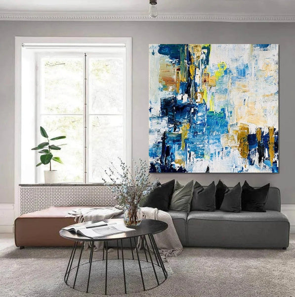 Acrylic Paintings for Bedroom, Large Paintings for Sale, Blue Abstract Acrylic Paintings, Living Room Wall Painting, Contemporary Modern Art, Simple Canvas Painting-Art Painting Canvas
